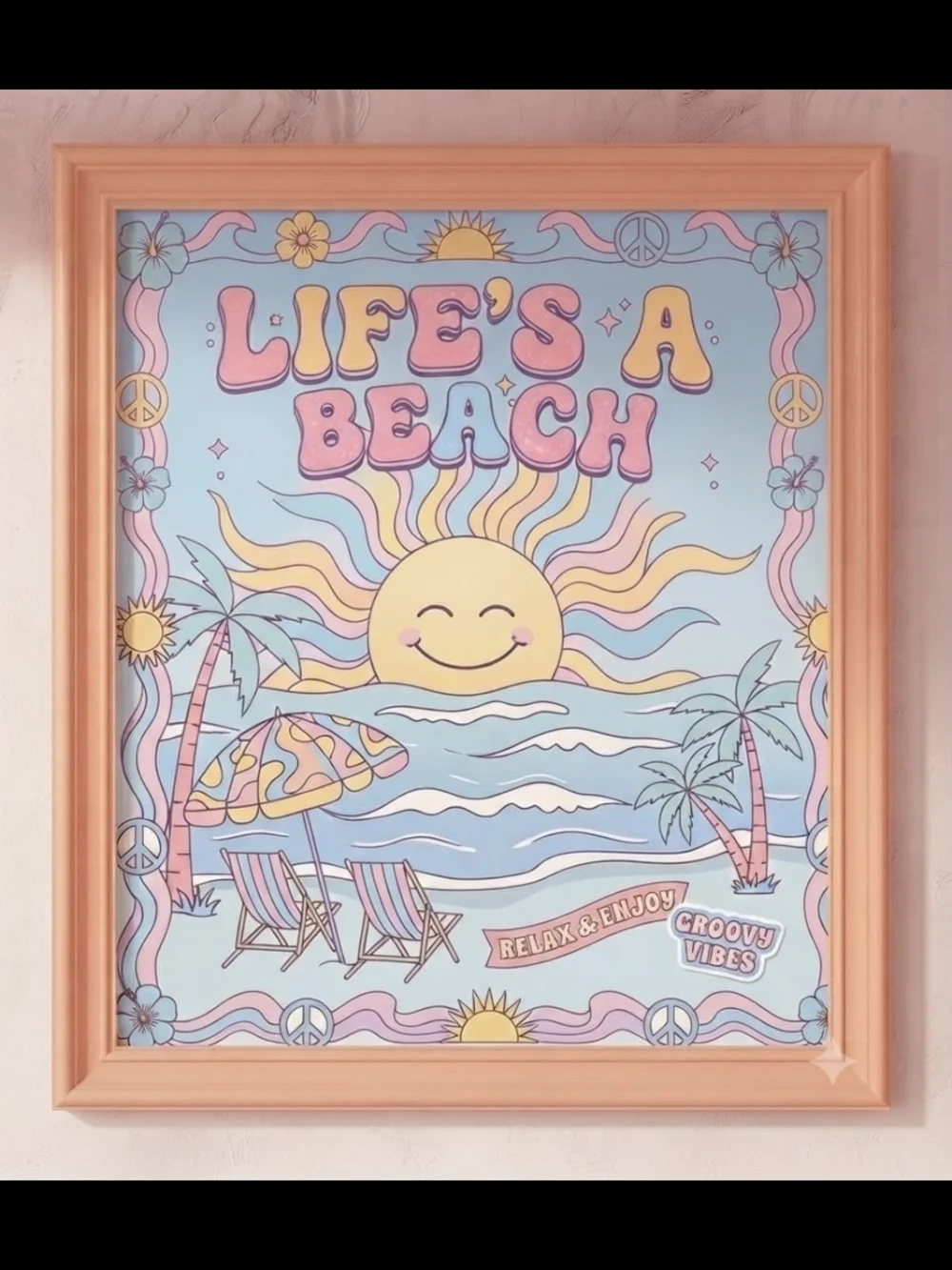 8.5 X11 cardstock Life's A Beach Wall Art Poster - Pastel Sun & Ocean